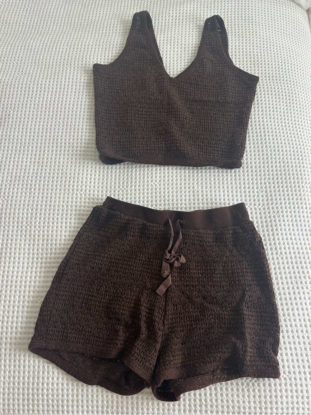 Women's Brown Knit Cover-up Set